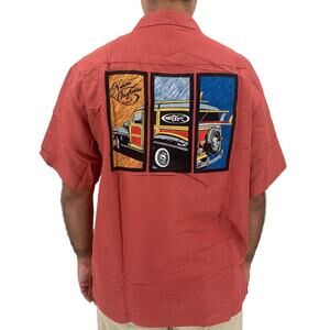NATIVE OUTFITTERS Camp Shirt Size S New $99 Red Rust Coral Woody Car Boating